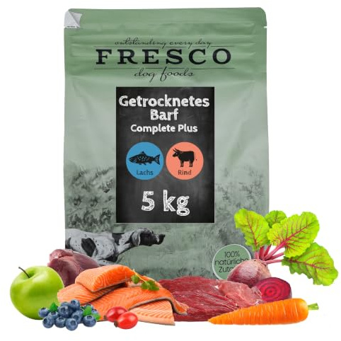 FRESCO Dog TrockenBarf für Hunde Lachs mit Rind 5kg | Barf Complete Hund | Getreidefrei, zuckerfrei | 100% frische Zutaten | BARF Hundefutter trocken ohne künstliche Zusätze | Aus Deutschland