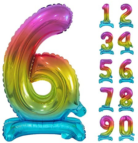 GoDan Beauty&Charm Riesige Luftballons Zahlen 0-9 zum Aufstellen auf dem Tisch 74 cm Folienballon Geburtstagsluftballons Zimmer und Raumdekoration beim Geburtstag Jubiläum (Zahl 6 Regenbogen)