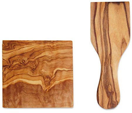 D.O.M.® - Spatola per raclette e sottobicchieri in legno d'ulivo (set da 8 spatole e sottobicchieri)