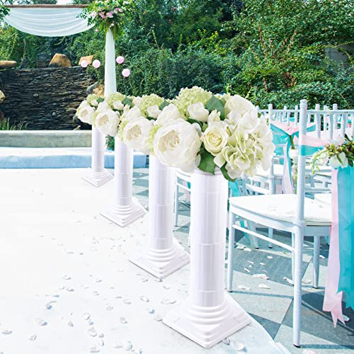 DNYSYSJ 4 Pack Elegant Wedding Roman Column Set 33.9 White Roman Pillars Flower Pot Columns Pedstal Stand Wedding Road Decorative Column for Weddings, Parties, Garden (Height: 86CM/33.9)