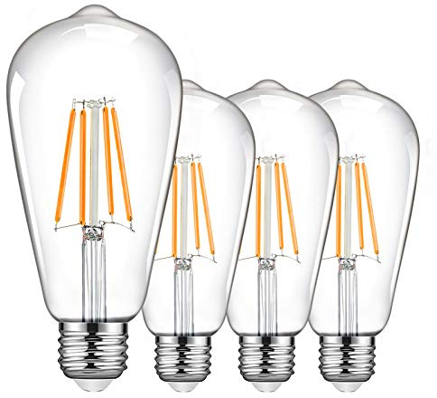 TopLeder LED E27 Edison Screw Bulb, E27 Bulb 6W (Equivalent to 60W) 2700K Warm White 800LM, Clear Glass, Non-Dimmable Pack of 4