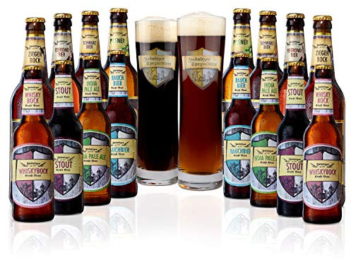 Brauerei Zwönitz ProBierPaket - Bier Set mit 16 Bieren und 2 Gläsern | Beer Tasting Box - versch. Biersorten zum Verschenken - Bierverkostung Set mit Craft Beer - je 8 × 0,33 L + 0,5 L Flaschen