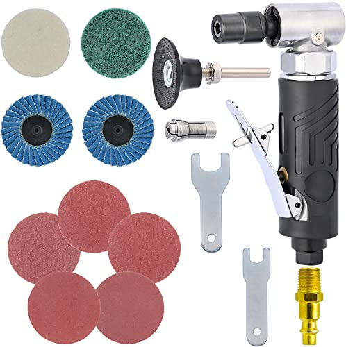 BOWD Angle Die Grinder, Mini Angle Air Grinder With 1/4 Collet, 9 Pcs 2 Quick Change Polishing And Sanding Discs For Air Die Grinder Accessories Pneumatic Tools