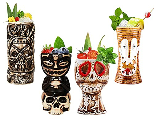 Hawaii Tiki Cup Tiki Becher Bunte Tiki Keramkikbecher Hawaii Cocktailgläser Cocktailbecher Und Party-Deko Keramik Hawaiian Cocktail Becher,As shown