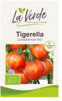 La Verde MEIN GARTEN UND ICH. Tigerella BIO Tomatensamen für ca. 8–10 Pflanzen, robuste Salattomate, gestreifte Früchte, Saatgut ohne Gentechnik
