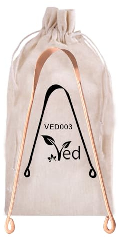 Ved Copper Tongue Scraper, Tongue Cleaner - Natural Breath Freshener and Confidence Booster with Eco Friendly Travel Bag.