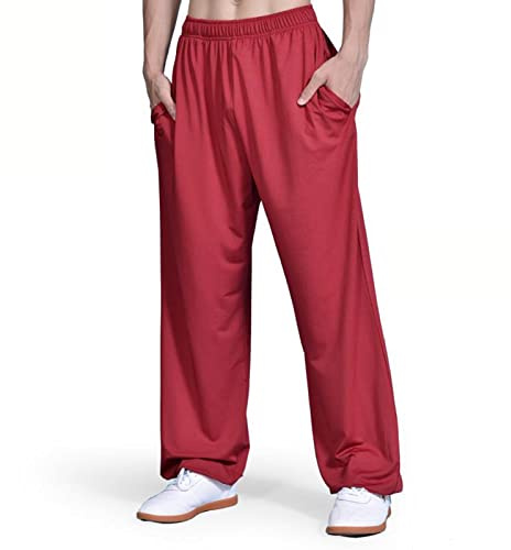 VIRACIN Pantaloni Kung Fu Tai Chi e Wing Chun Bottoms per donne e uomini Pantaloni sportivi leggeri e lisci per arti marziali, rosso-M