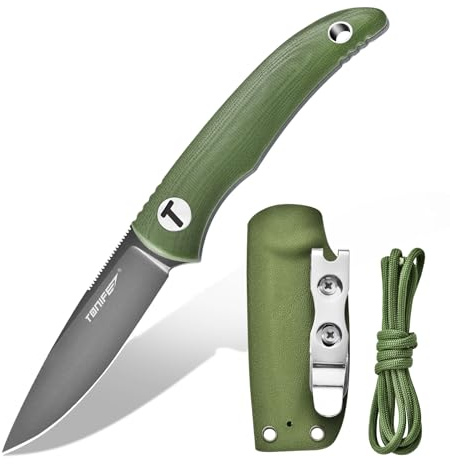TONIFE Nova Cuchillo de Hoja Fija con Funda Kydex ajustable y Cordón de Paracaídas,Cuchillo de Cuello con Hoja de Espiga Completa de 6,8cm para Caza, Pesca, Camping y Supervivencia