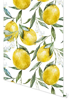 Dostear Klebefolie MöBel Wandtapete 3dtapete Self Adhesive Wallpaper Folie Selbstklebende GroßE Vinyl GläNzend Tapeten FüR KüChentapete Abwaschbar gelbe Zitrone 45cm X 300cm