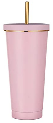 HUIEYE 750ml/25oz Edelstahl Becher Mit Strohhalm Und Deckel, Edelstahl Isolierbecher,Kaffeebecher To Go,Bpa Free Vakuum Isolierte Thermobecher,Isolierbecher FüR Eiskaltes Oder Warmes Trinken (Rosa)