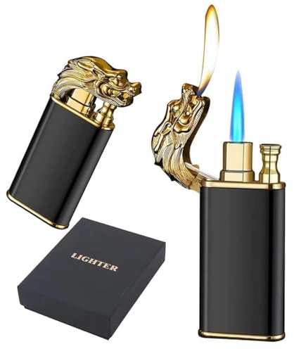 GOOBIX Magic Dual Flame Feuerzeug - Dragon Flame, Wasserdicht, Winddicht, Fluoreszierend, Nachfüllbar, Für Zigarren - Butanfrei (Dragon Black)