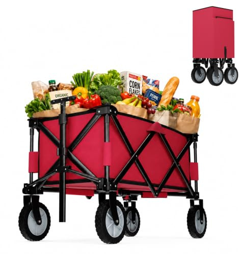 Berry 80KG Festival Trolley - Red | Foldable Utility Wagon with All Terrain Wheels | Collapsible Shopping Cart with Telescopic Handle for Camping, Beach Trips, Gardening & Outdoor Use