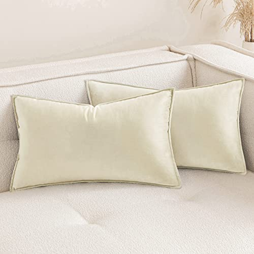 MIULEE 2er Set Samt Kissenbezug Flansch Kissenhülle Dekorative Sofakissen Dekokissen Umwickelte Kante Kissenbezüge Zierkissenbezug für Sofa Wohnzimmer Schlafzimmer 30x50 cm Beige