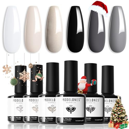 modelones UV Nagellack, Weiß Schwarz 6 Farben Gel Nagellack Set, Soak Off Natur Gel Polish Nageldesigns, UV LED Gellack UV Lack für Anfänger DIY Nail Art Maniküre Salon