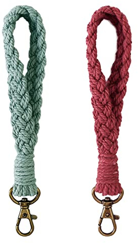 AOKSUNOVA 2 Stück Schlüsselanhänger Makramee Armband Schlüsselband Frau Schlüsselband Kurz Boho Lanyard