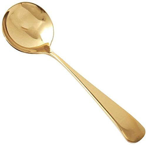 Löffel-Set Geschirrlöffel für das Restaurant zu Hause, Schöpflöffel mit langem Griff, runde Edelstahl-Suppenlöffel (Gold Gold)