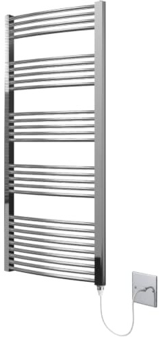Greened House Chrome Electric Heated Towel Rail Curved 500mm W x 1600mm H | Bathroom Radiator, Curved Design, Towel Warmer