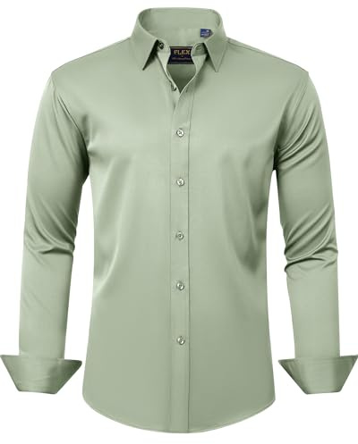 J.VER Men's Dress Shirts Solid Long Sleeve Stretch Wrinkle-Free Formal Shirt Business Casual Button Down Shirts Sage Green Medium