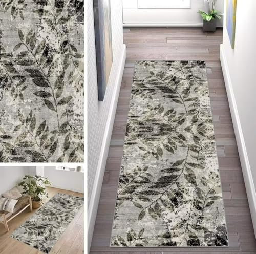 ZUZEKU Abstrakte Grau Läufer Flur Küche Waschbar rutschfest 50X100cm Vintage Lang Küchenteppich Flurteppich Teppich Fur Korridor Wohnzimmer Schlafzimmer Meterware Anpassbar
