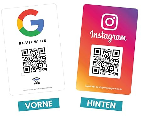 NACHRICHTEN | PVC-Kartenbewertungen Google QR und NFC | Double Plate QR Code Bewertungen Google + Instagram | 1 Einheit 12 x 8 cm | QR- und NFC-Visitenkarte | Gewinnen Sie Follower auf Instagram | Ho