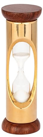 NKlaus nautische Sanduhr aus Messing und Echtholz, 3min, 9,5x3cm, 1 Stück | Dekoration in Braun und Gelb, Gewicht 60g