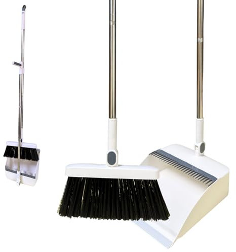 YGNNBC This long handled dustpan and broom set is a versatile sweeping tool, and the windproof, rotating broom with long rod efficiently sweeps the rubbish away (white)