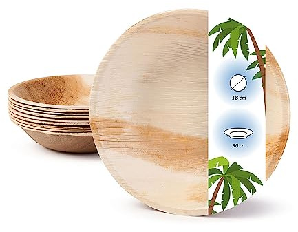 onlyleaf Palmware Haute qualité d'assiette en feuille de palmier I 50 pièces d'assiettes ronds du feuille palmier Ø23 cm I Bio jetable vaisselle pour fête rapidement décomposable