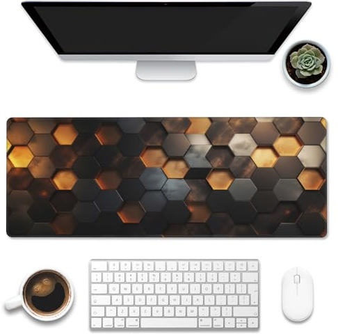 Eflxamz Schreibtischunterlage, goldene Waben-Technologie, Waben-Technologie, großes Gaming-Mauspad für den Schreibtisch, erweiterte große Computer-Tastatur, Mauspad mit rutschfester Unterseite und