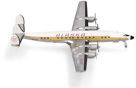 Herpa Modellflugzeug Alaska Airlines Lockheed L-1649A Starliner Miniatur im Maßstab 1:200, Sammlerstück, Modell ohne Standfuß, Metall