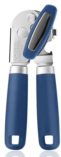 Tin Can Opener Manual, UHIYEE Upgrade Stainless Steel Can Openers That Work with Soft Grips Sharp Cutting Blades, Heavy Duty Tin Openers for Arthritis Hands with Magnetic Lid Lifter, Blue