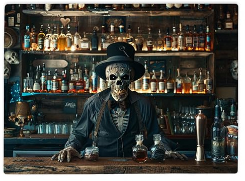 Shopagift Skeleton Bartender Gothic Skull Glass Chopping Board Large Kitchen Worktop Saver 39cm x 28cm