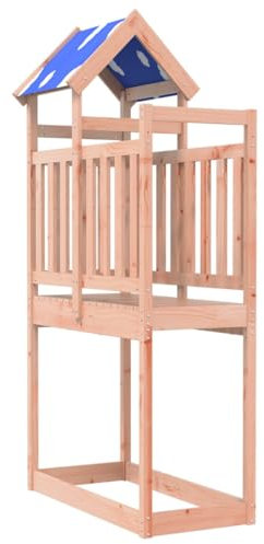 vidaXL Tour de jeu en bois massif Douglas pour enfants – Maison de jeu d'extérieur avec toit en polyester – 110,5 x 52,5 x 215 cm – Structure de l'aire de jeux marron