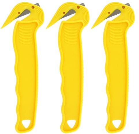 Thornton's Office Supplies Disposable Film Cutter, Sharp & Durable Steel Blade, Safe and Efficient Cutting Design for Shrink Wrap, Stretch Wrap, Tape, and Plastic Straps, Yellow (3)