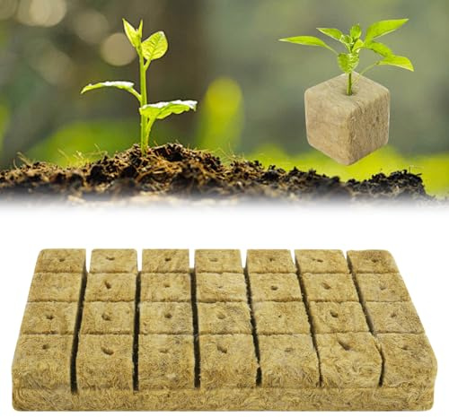 RUCUDIM 28 Stück Steinwolle Würfel, Steinwolle Set, Steinwolle Grow Anzucht Anzuchtmatte, Bodenlos Hydrokultur Anzuchtmatte, Rockwool Cube, Steinwollwürfel für Stecklinge, Klonen, Anzucht 4 * 4 * 4cm