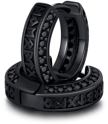 CHENGHONG Schwarz Creolen Männer Silber 925 Wikinger Rune Ohrringe Nordic Creolen Unisex Wikinger Schmuck für Männer Frauen Vatertag