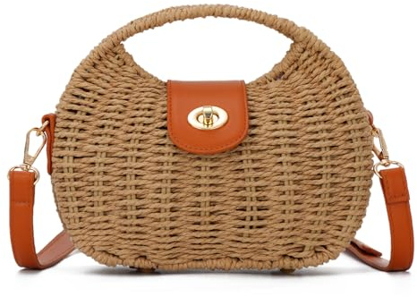 SUKUTU Stroh Strandtasche Handmade Woven Crossbody Umhängetaschen Top Handle Satchel Handtasche Geldbeutel für Sommer