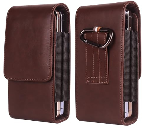 Handy Gürteltasche Leder mit Gürtelclip, Doppelte Handyhülle Gürtel Tasche, Handytasche Handyholster mit Kartenhalter Tasche Hüfttasche Männer Bauchtasche mit Gürtelschlaufe Schutzhülle mit Karabiner