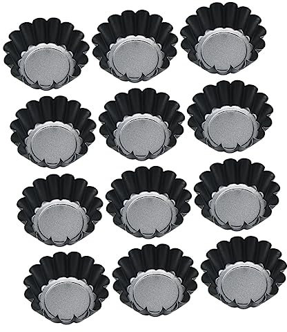 SOIMISS 12pcs Iron Flower-Shaped High-Temperature Resistant Egg Tart Molds Cake Baking Tartlet Pudding Cupcake Baking Set for Home and Professional Use