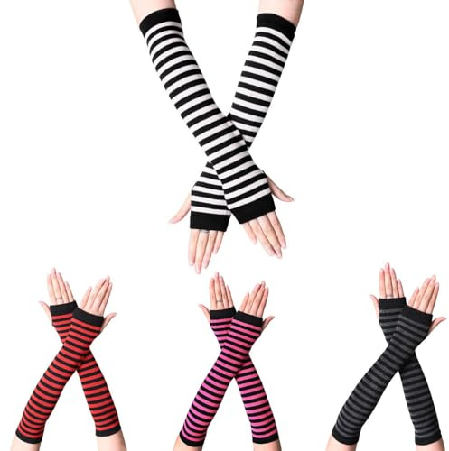 4 Paires de Manchons Femme | Gants Sans Doigts Longs Hiver | Protège-Poignets avec Trous Doigts | Matière Douce Élastique pour Filles