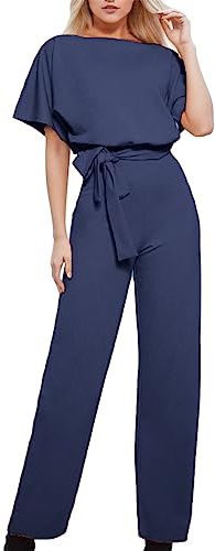 Playsuit One Shoulder Flowy Ladies Jumpsuits Ruffle Loose Fit Ladies Overalls Plain Elegant Beach Romper Women Loose Fit Baggy Dungarees for Women UK Short Sleeve