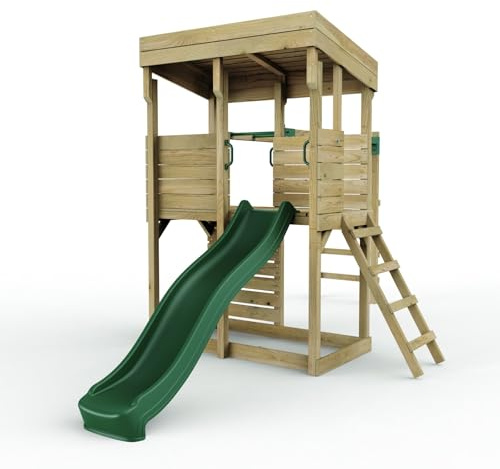 Rebo XL Lookout Tower Playhouse with Monkey Bars | 6ft Slide | Ladder | Pressure Treated Timber, Safe for Children | OutdoorToys | Climbing Wall |