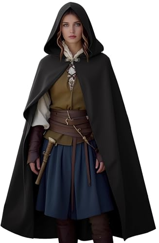 JDFAIJEAL Capa medieval con capucha para mujer, capa larga victoriana renacentista con capucha, para carnaval, disfraces de Halloween, vampiros, brujas, vikingos, cosplay.