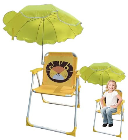 Kustimantu Silla De Playa Y Camping Plegable para Niños,Silla con Protección Solar y Sombrilla Incorporada - Asiento Portátil para Exterior, Jardín, Piscina Y Picnic