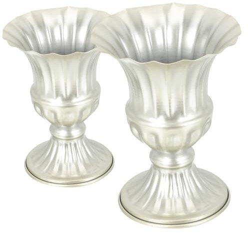 Vaso per Tomba da Cimitero 2 Pezzi in Ferro Argento