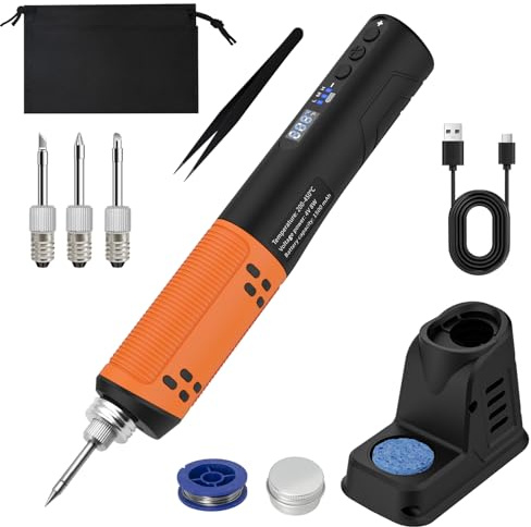 HOMEASY Set saldatore LCD Soldering Iron Temperatura regolabile 200 ~ 450 ℃ 3 punte di saldatura USB set di saldatura rapido riscaldamento per riparazioni pirografiche incisione arancione