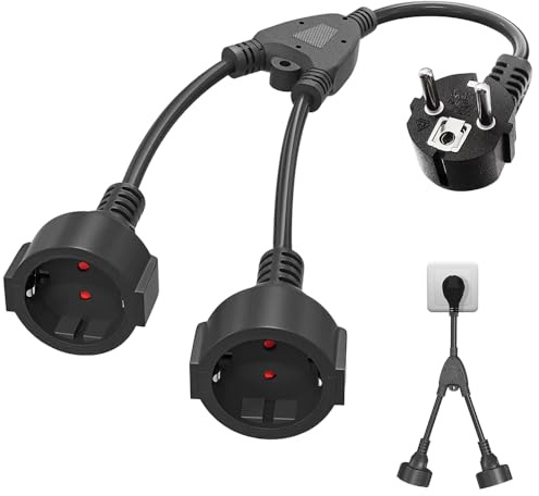 Afenau Verlängerungskabel mit 2fach Schuko Steckdose, IP44 Wasserdicht Doppelstecker für Steckdose 2fach, 16 A/250 V Verlängerungskabel Doppelstecker, 3x1,5 mm² Schuko Doppelsteckers (Schwarz)