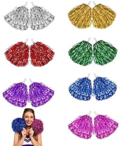 Cheerleader Pompons, 14 Stücke Pompoms Cheerleading, Für Sportveranstaltungen Tanzpartys Schulfeiern Ballspiele Karnevalspartys Verwendet（Gold Rot Silber Blau Lila Grün Rosa）