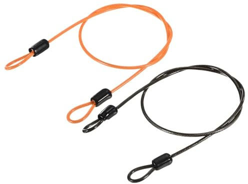 TA-VIGOR 2 st säkerhetsstålkabel, 2,5 mm x 0,5 m/1,64 fot belagt säkerhetsvajer med dubbel ögla, flexibelt säkerhetskabellås för cykel, bagage, resor och utomhusbruk, svart, orange
