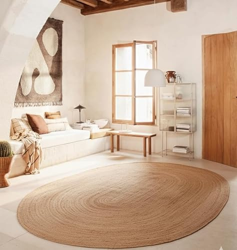 Craft Trade Handgewebt Natur Boho Jute Teppich Reversibel Geflochten Waschbarer Oval Juteteppich für Küche Wohnzimmer und Schlafzimmer- 180x270 cm | Rutschfester Vintage-Teppich im Boho-Stil für Wohnzimmer, Schlafzimmer, Esszimmer, Eingangsbereich und Terrasse