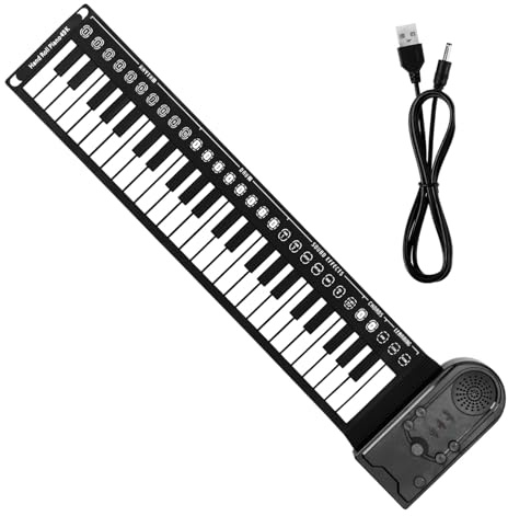 Alipis Piano Electrónico Portátil y Función de Grabación de 49 Teclas Teclado de Silicona Plegable para Principiantes y Niños